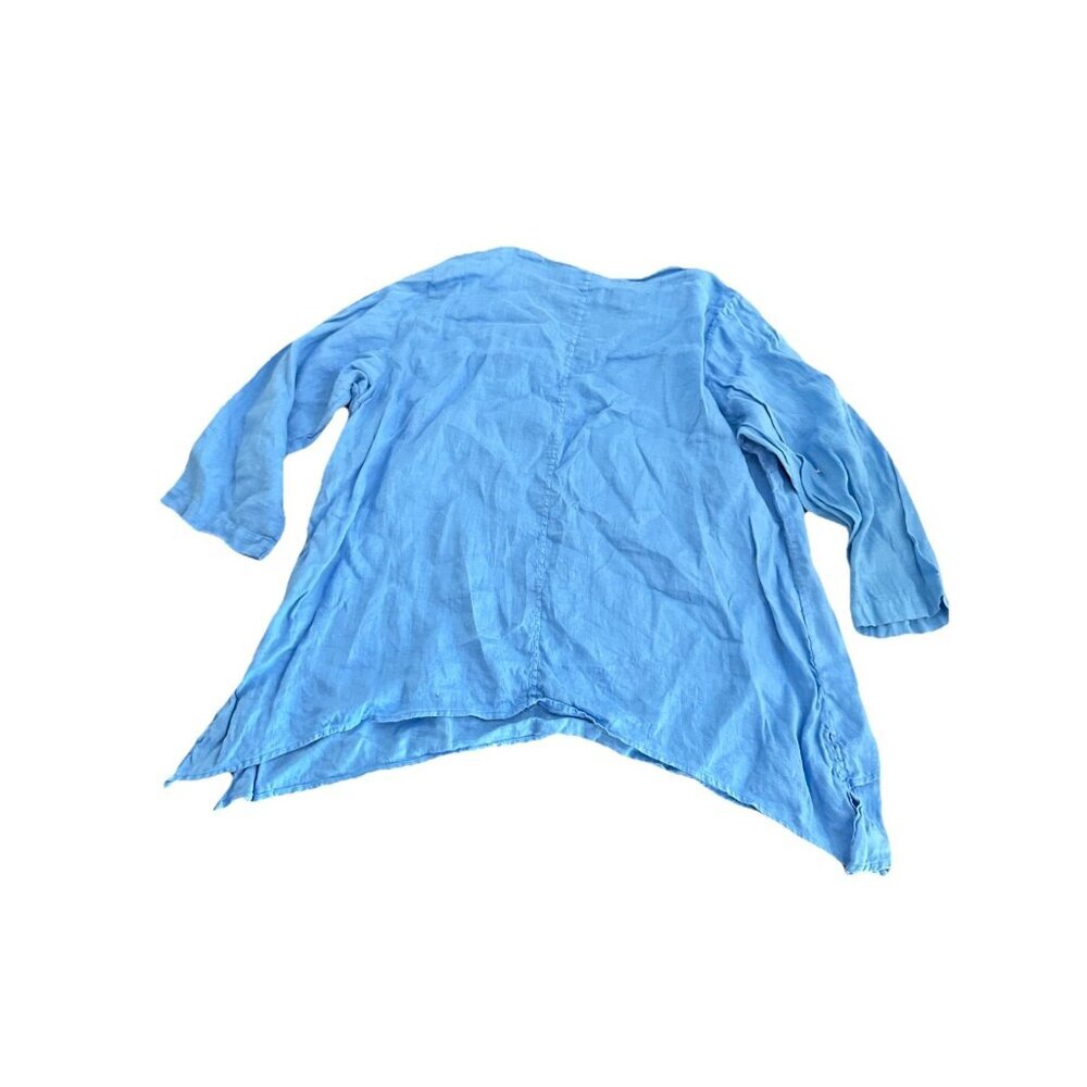 LA. FIXSUN Shirt Women Small Blue 100% Linen Tiered Lagenlook Blouse 3/4 Sleeve - Picture 2 of 4